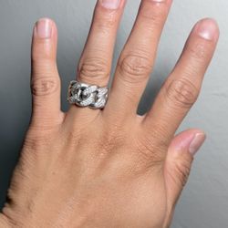Iced Out Moissanite Cuban Link Silver Sterling Ring