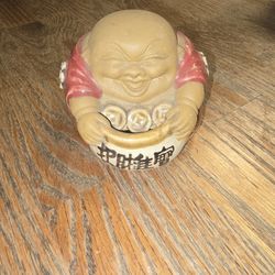 Vintage Laughing Buddha Change Holder - Feng Shui Decor - Prosperity & Luck