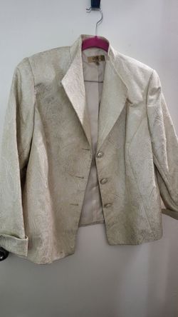 Kasper Plus Size 14W Metallic Champagne Gold Paisley Skirt Suit Set 2 Piece Blazer
