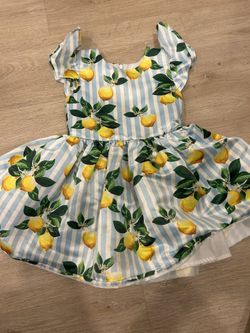 Halabaloo Girls Lemon Dress with Blue Stripes Size 4