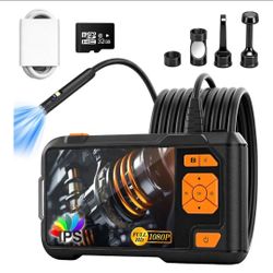 Dual Lens Endoscope Camera with Light, 1080P Borescope 5" IPS screen inspection camera with 16.5FT semi-rigid snake cable & 32GB card for automotive p