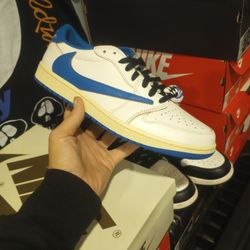 New Jordan 1Retro Low OG SP Fragment X Travis Scott Sail Military Blue