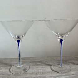 Set Of 2 Home Essentials Teardrop Blue Martini Glass