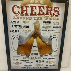 Cheers Around The World Metal Bar Sign