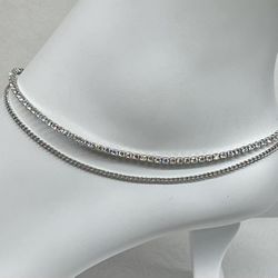 🌟Women Anklet🌟two Lines Of Cz Stones Silver Anklet 