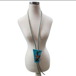 Vintage Bola Bola Manika Turquoise Gold Braided Southwestern Lariat Necklace