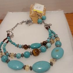 New 19"Turquoise And Cat's Eye Crystal