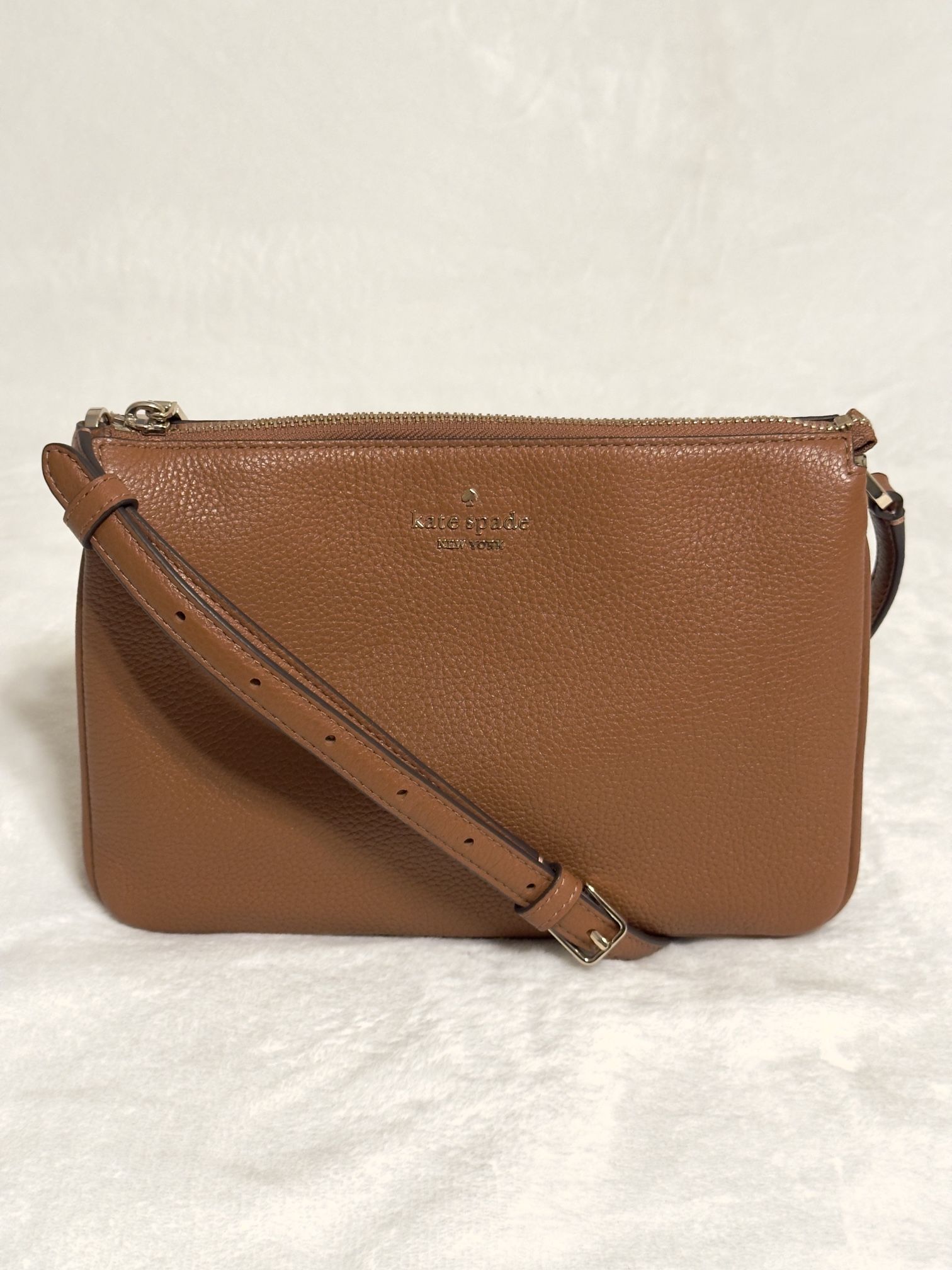 Kate Spade Leila Triple Gusset Crossbody Pebbled Leather Warm Gingerbread Brown