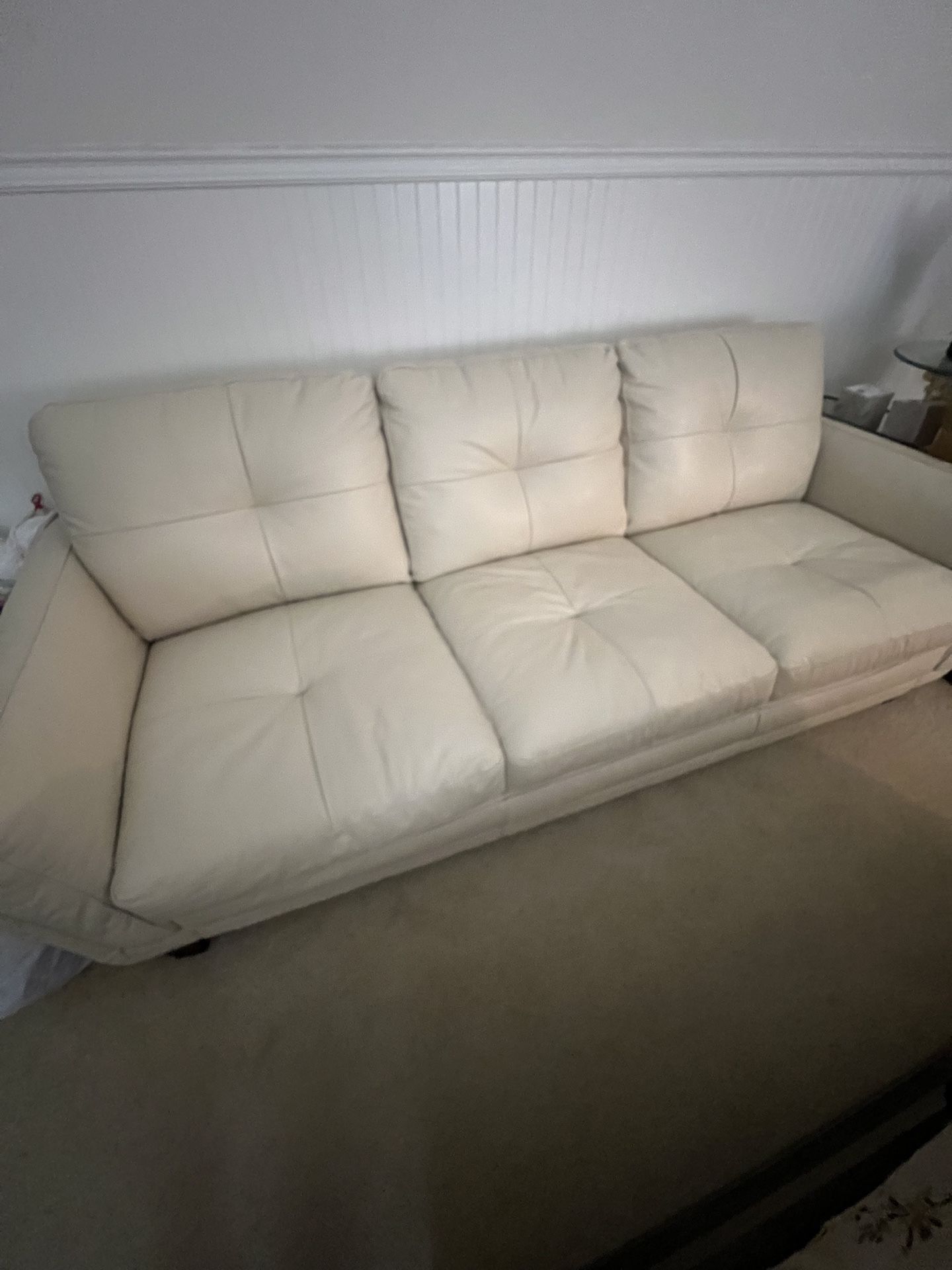 Cream Leather Sofa and Loveseat