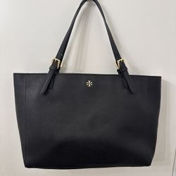 Tory Burch Emerson Large Leather Tote, Black with Gold Hardware