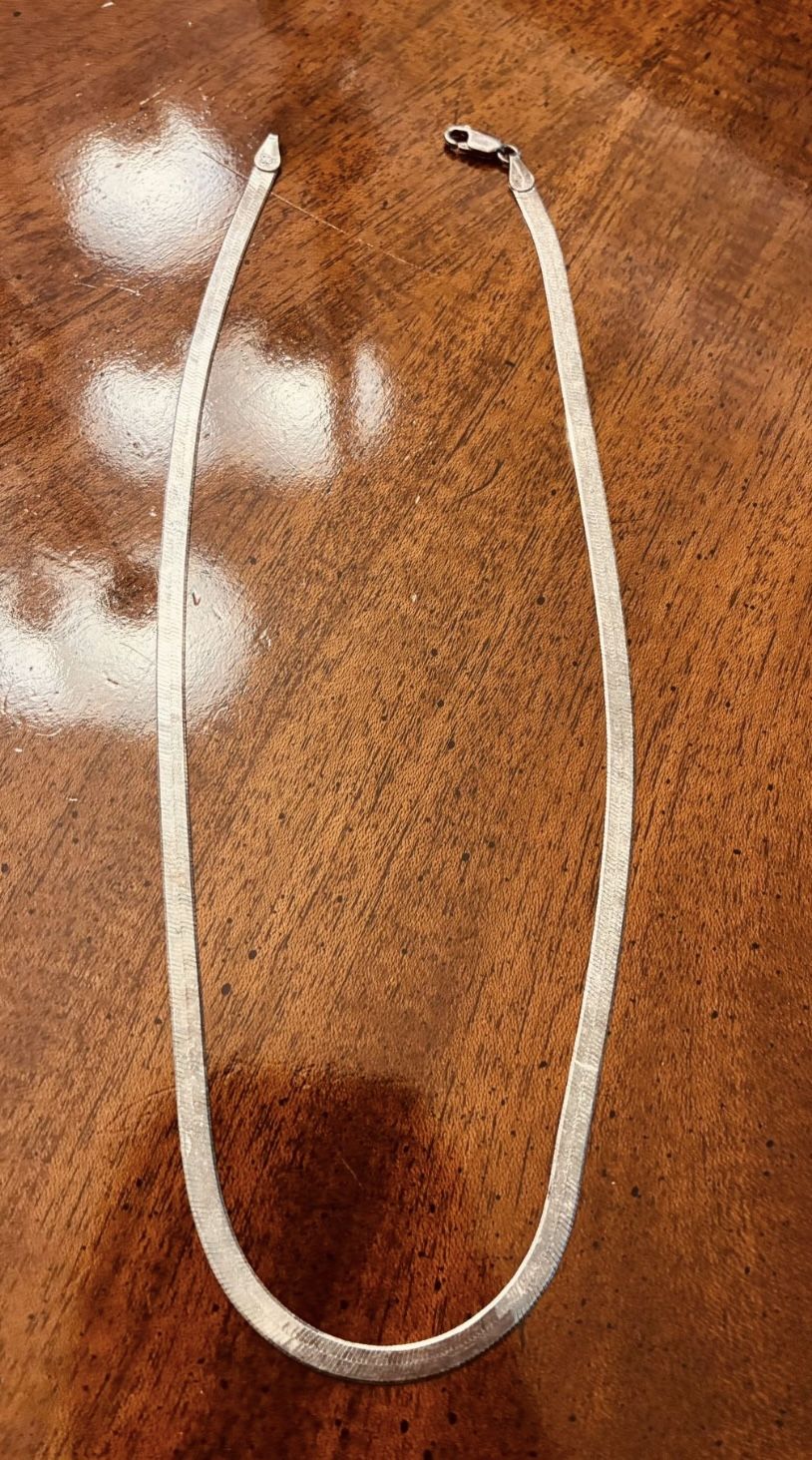 925 Solid Sterling Silver Herringbone Necklace