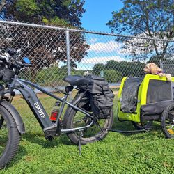 2023 26" Eskute Spark X E-bike with Extra Batteries, Dog Trailer, and Accessories 