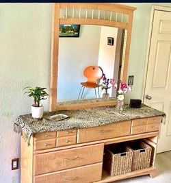 Large Light Wood Dresser & Matching Mirror Set This is a contemporary, multi-functional dresser set