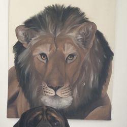 Canvas Lion Art From South Africa  29 1/2 Inches X 38 Inches 