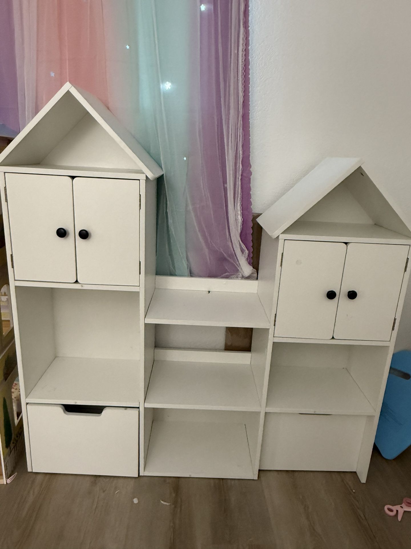 Kids Bookshelf with Toy Box, Toy Storage Organizer with Wheels