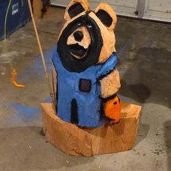 Lil' Fishin' Bear - Free Delivery Within A Reasonable Distance.  Made From Cedar 