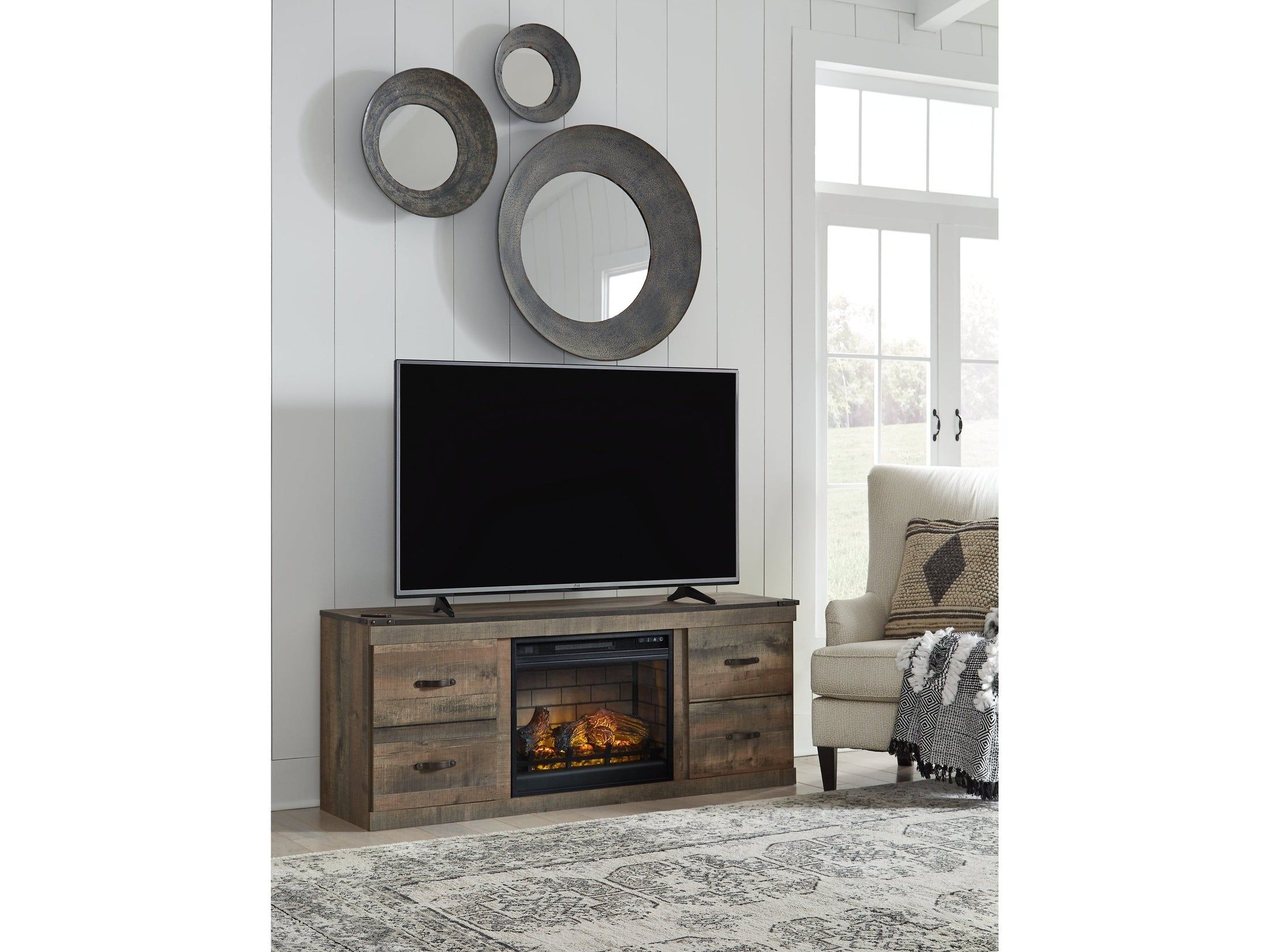 Trinell Brown TV Stand with Electric Fireplace
