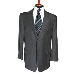 ermenegildo zegna suit jacket blazer 42r wool gray dual vent 2 button plaid. .