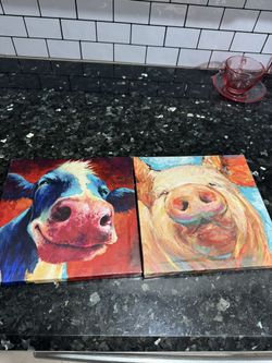 Cow and pig canvas 10x10