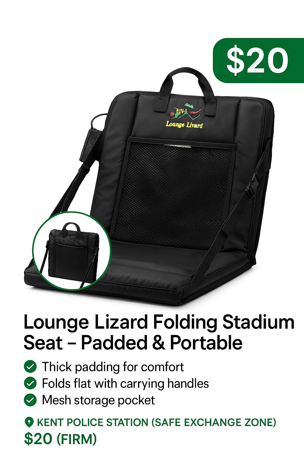 Lounge Lizard Folding Stadium Seat – Padded & Portable