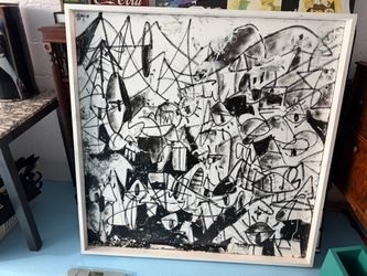 Black and white jet Levant signed painting