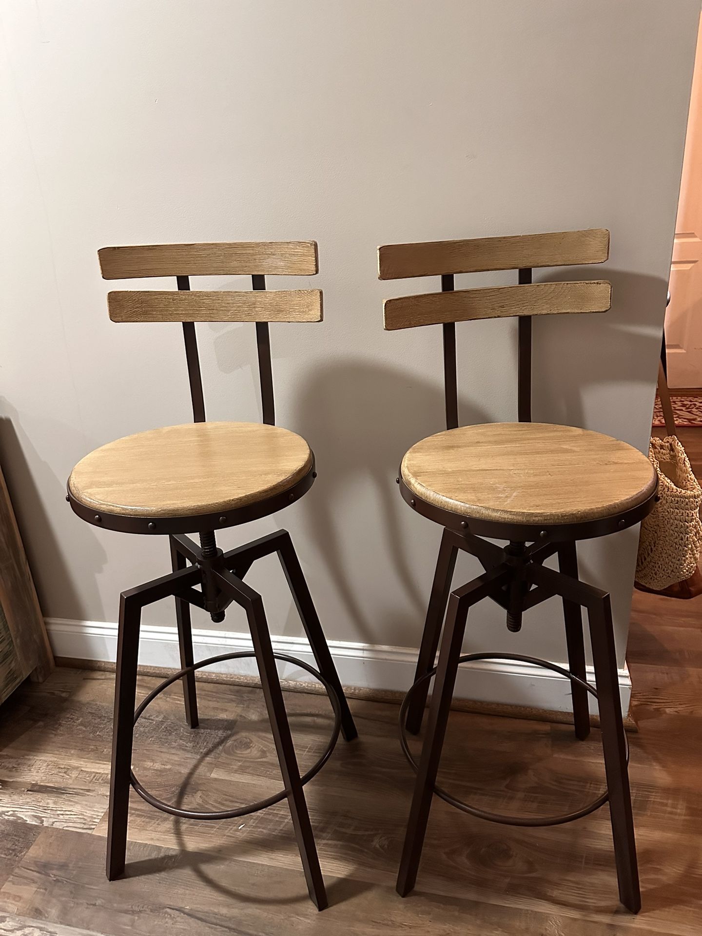 2 WOOD AND METAL BARSTOOLS