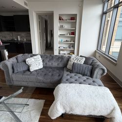 Gray Tufted Sectional Sofa Couch