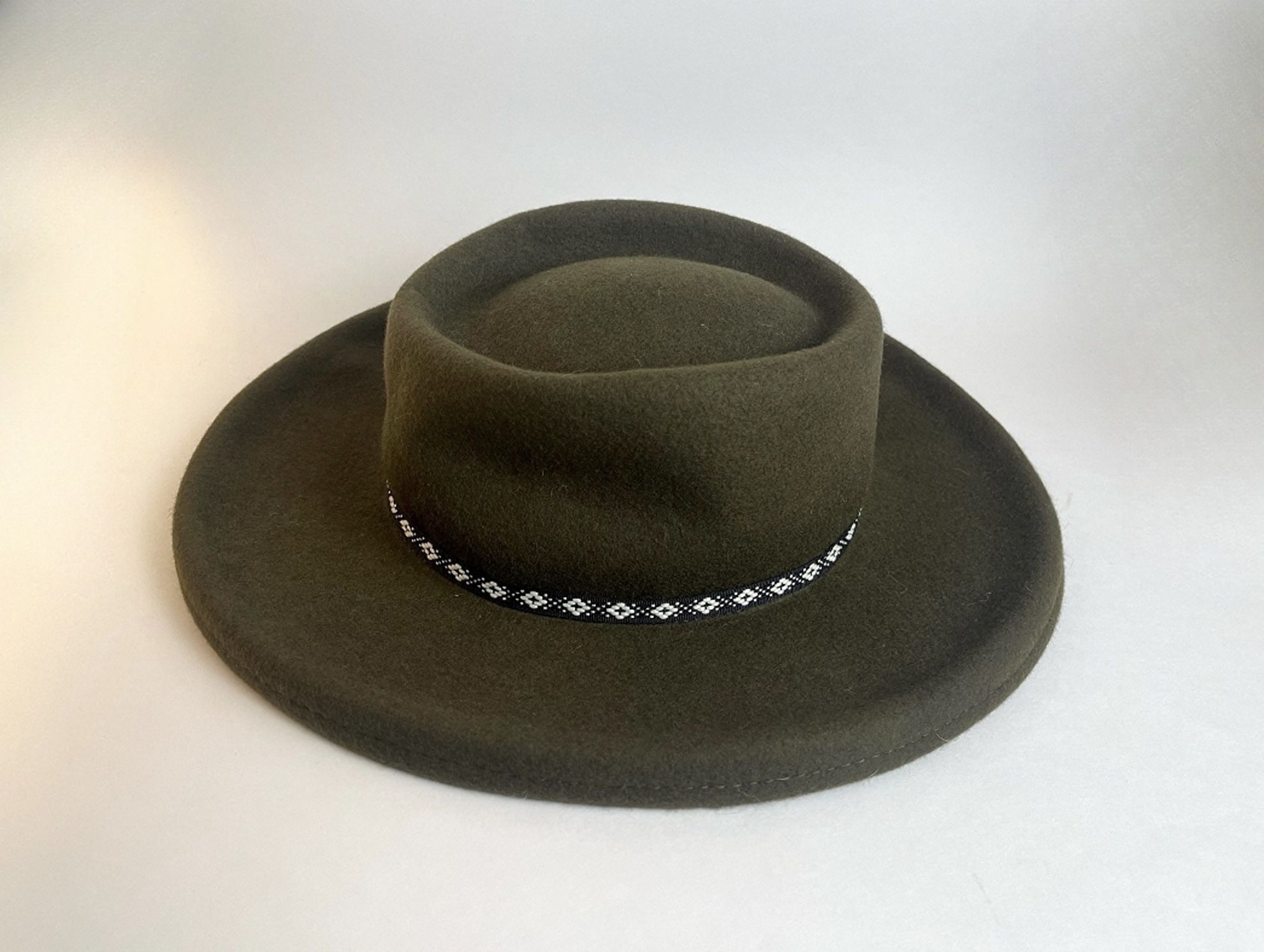World Market 100% Wool Hat 22" Boho Dark Brownish Green EUC