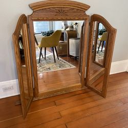 Vintage Tri Fold Wooden Mirror