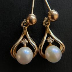 14k pearl and diamond earrings