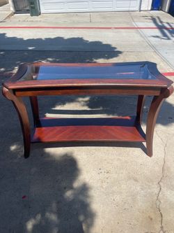 REGENCY REVIVAL REFINISHED DARK CHERRY WOOD TRANSITIONAL CONSOLE / SOFA TABLE