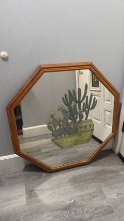 Antique Octagonal  Mirror, Framed Oak