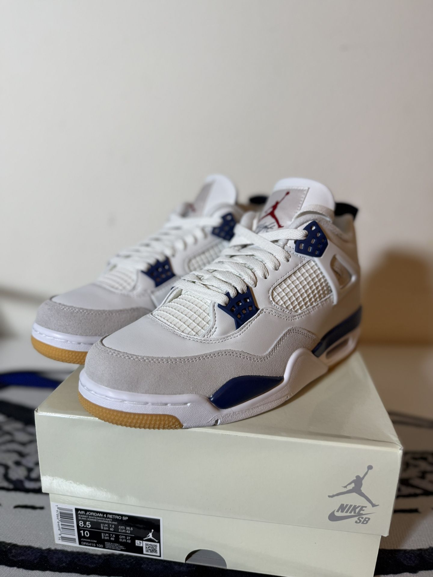 Nike Air Jordan 4 Retro SP SB White Navy Grey Size 8.5M (DR5415-100)