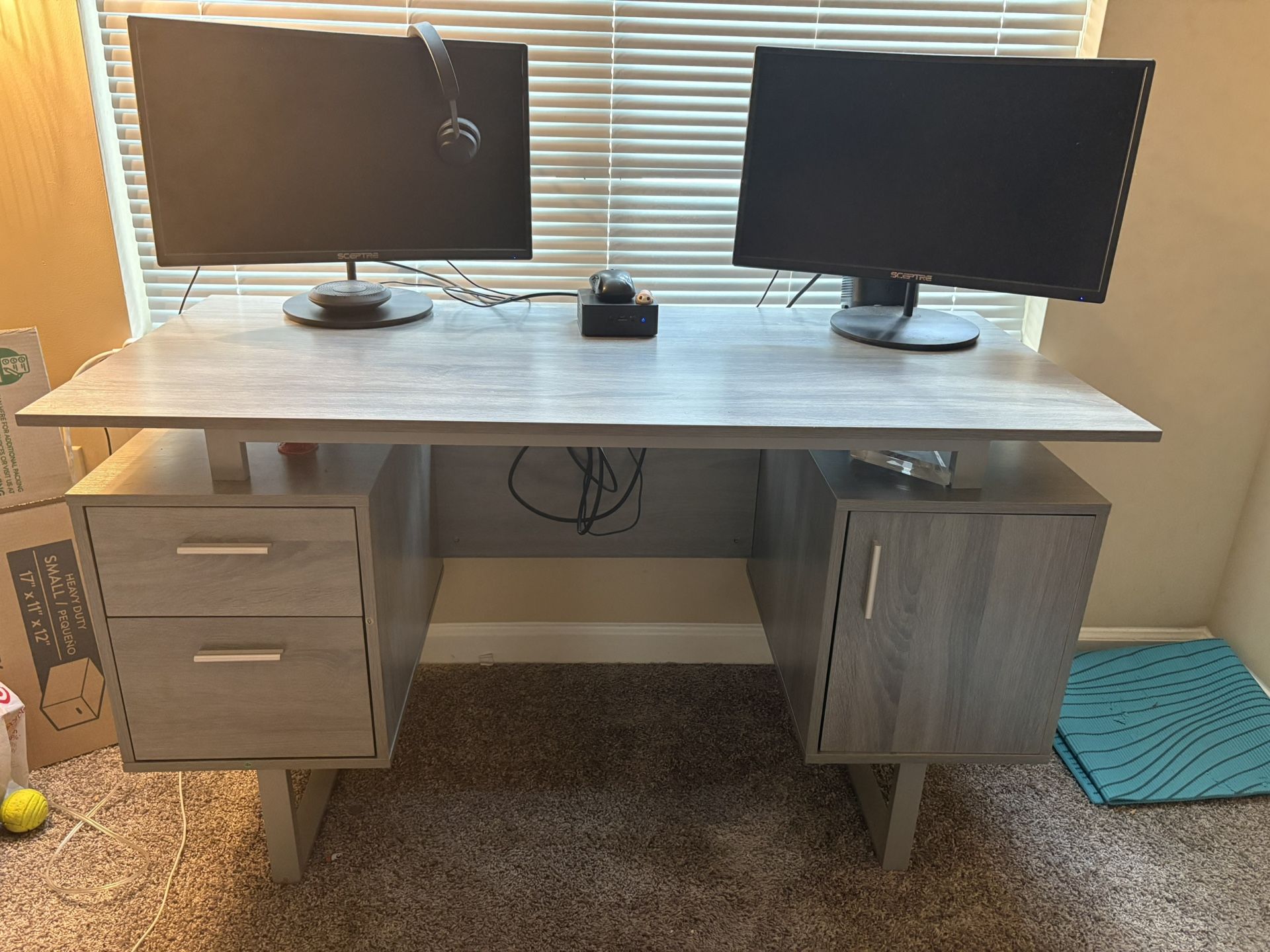 Modern Office Desk With Storage, Gray