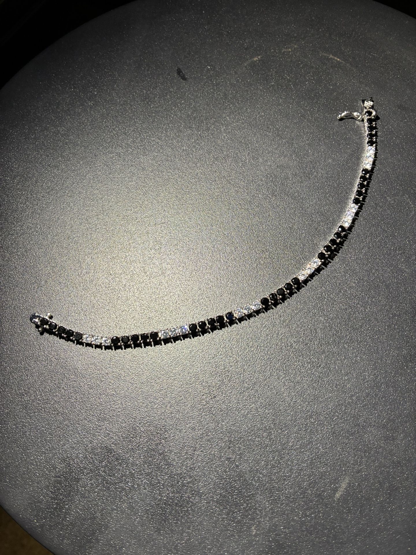 7” Sterling Silver Bracelet with Black Onyx and Moissanite 