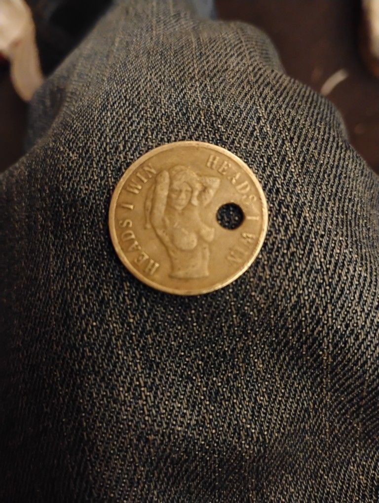 1960s Heads I Win Tails You Lose Coin Risque Erotica Naughty Charm Nude Token