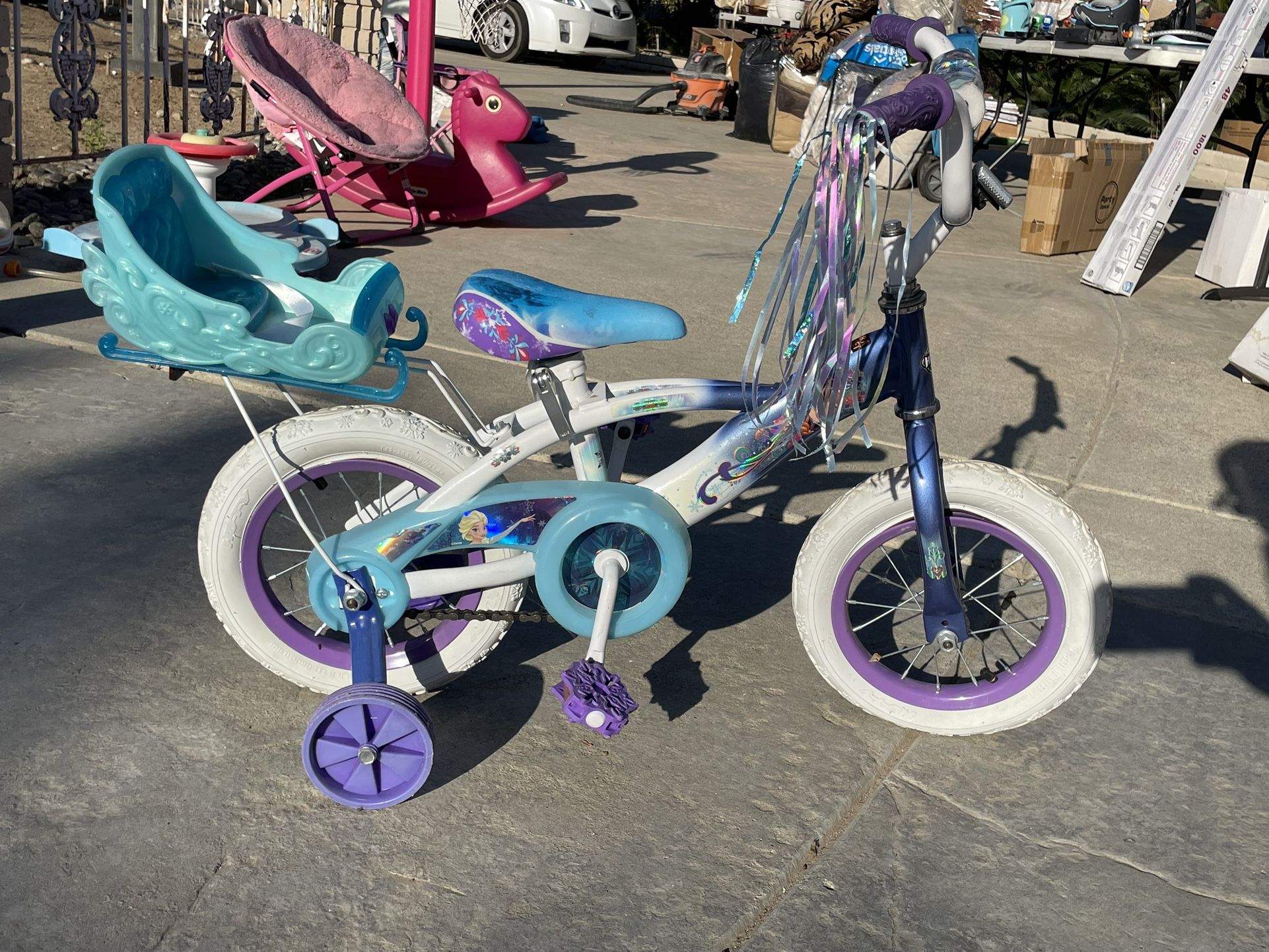 Girls 12” Frozen Disney Bicycle With Doll Carrier