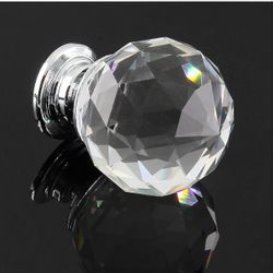 6 Pcs Round Diamond Crystal Knobs 1.5  Inch Clear 