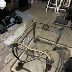 Two Glass Metal Side Tables 
