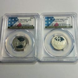 Set of (2) Certified Quarter Dollar Coins Grade 70 The Highest Certification, Very Nice to Collect