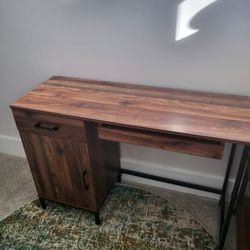 Cute, small wood desk with drawer and cabinet