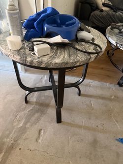 Round Granite Top Side Table with Metal Base
