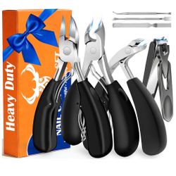 Heavy Duty Toenail Clippers Set for Seniors Thick Toenails, 7-in-1 Nail Clippers with Catcher, Professional Long Handle Ingrown Toenail Clippers for M