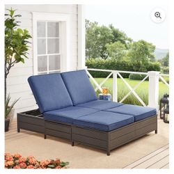 Mainstays Outdoor Patio Double Chaise Lounge Bench Blue/black . New in box