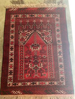 Red Tribal Prayer Rug with Fringe