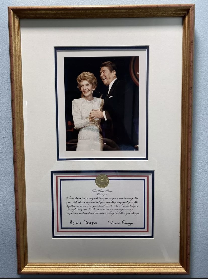 Ronald & Nancy Reagan Autographed Framed Picture with White House Seal - 15 x 21