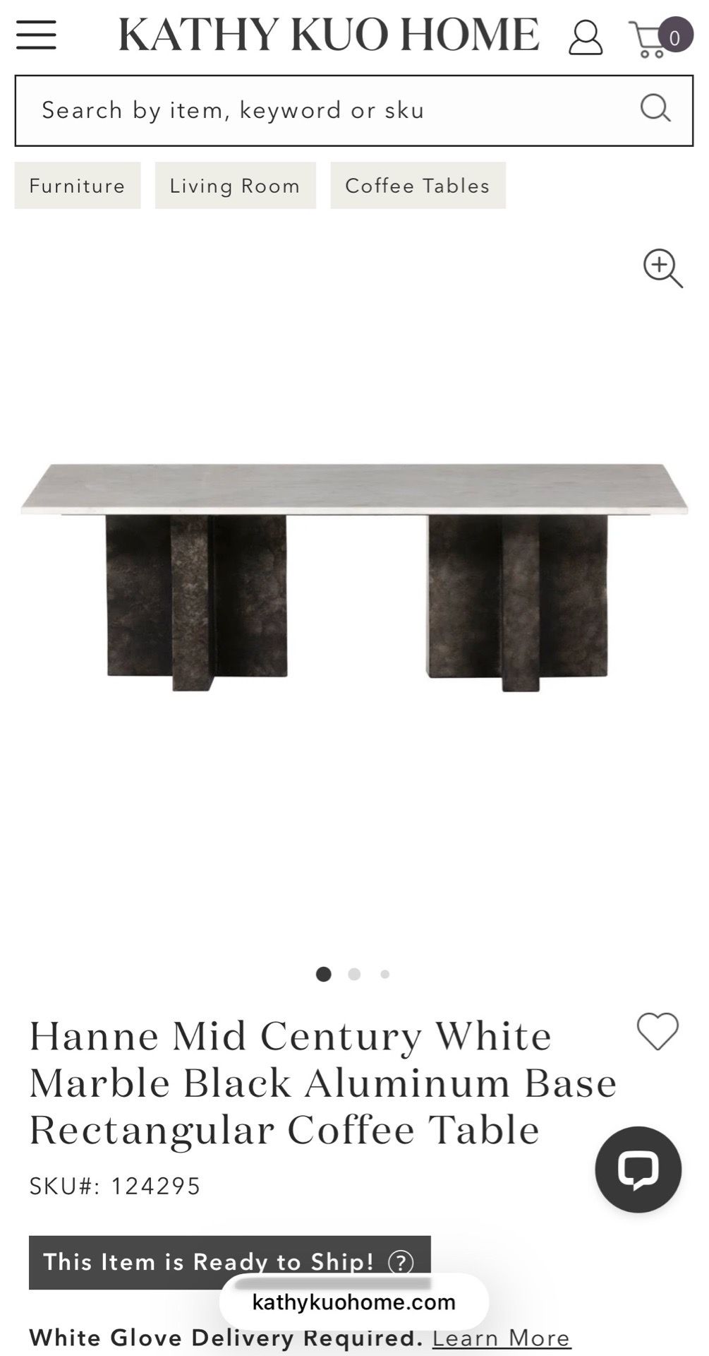 Kathy Kuo Home - Hanne Mid Century White Marble Black Aluminum Base Rectangular Coffee Table