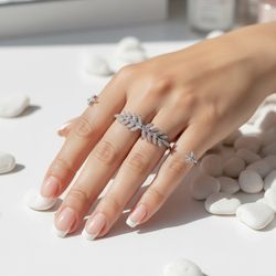 Double leaf 🍁 Full Hand Fashion Ring Silver 