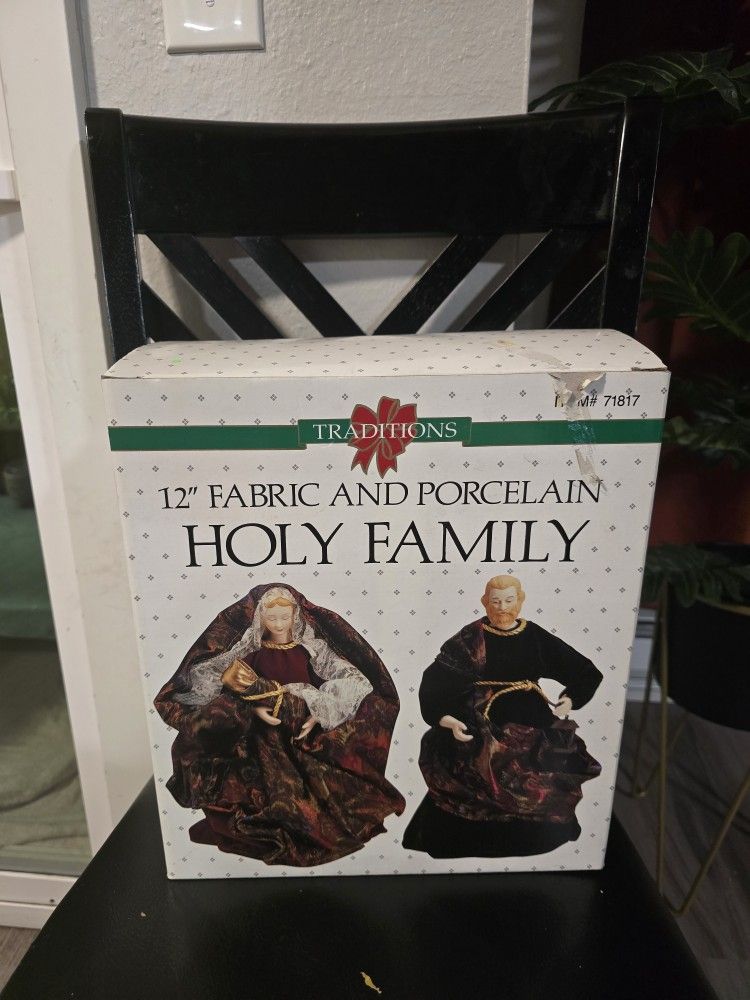 12" Fabric And Porcelain Holy Family doll Set