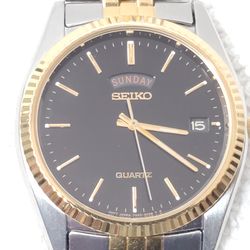 Seiko Presidential Men's Day Date Gold Tone Watch Black Dial Stainless Steel